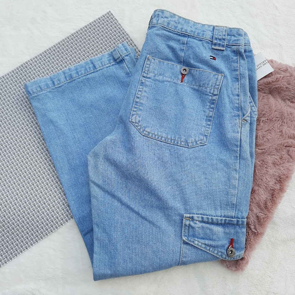 Vintage Tommy Hilfiger Y2K Crop Jeans Cargo Pocket Hi Rise Mom Denim NEW